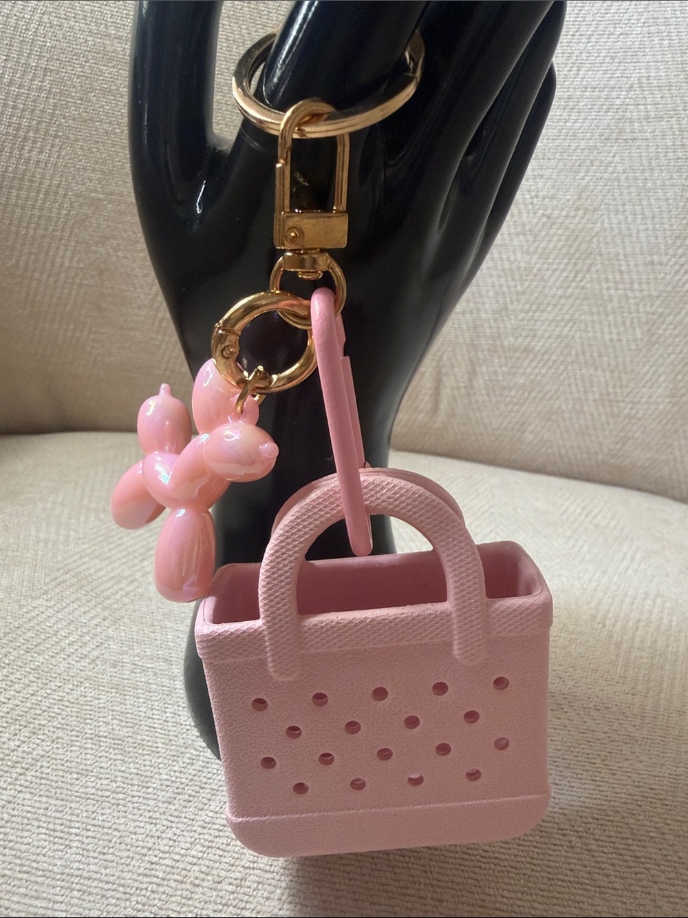 Pink Mini Tote Keychain with Balloon Dog Charm